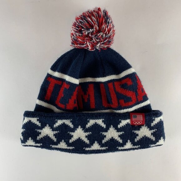 USA Team Apparel Navy Blue Red White Knit Pom Beanie - Picture 1 of 4